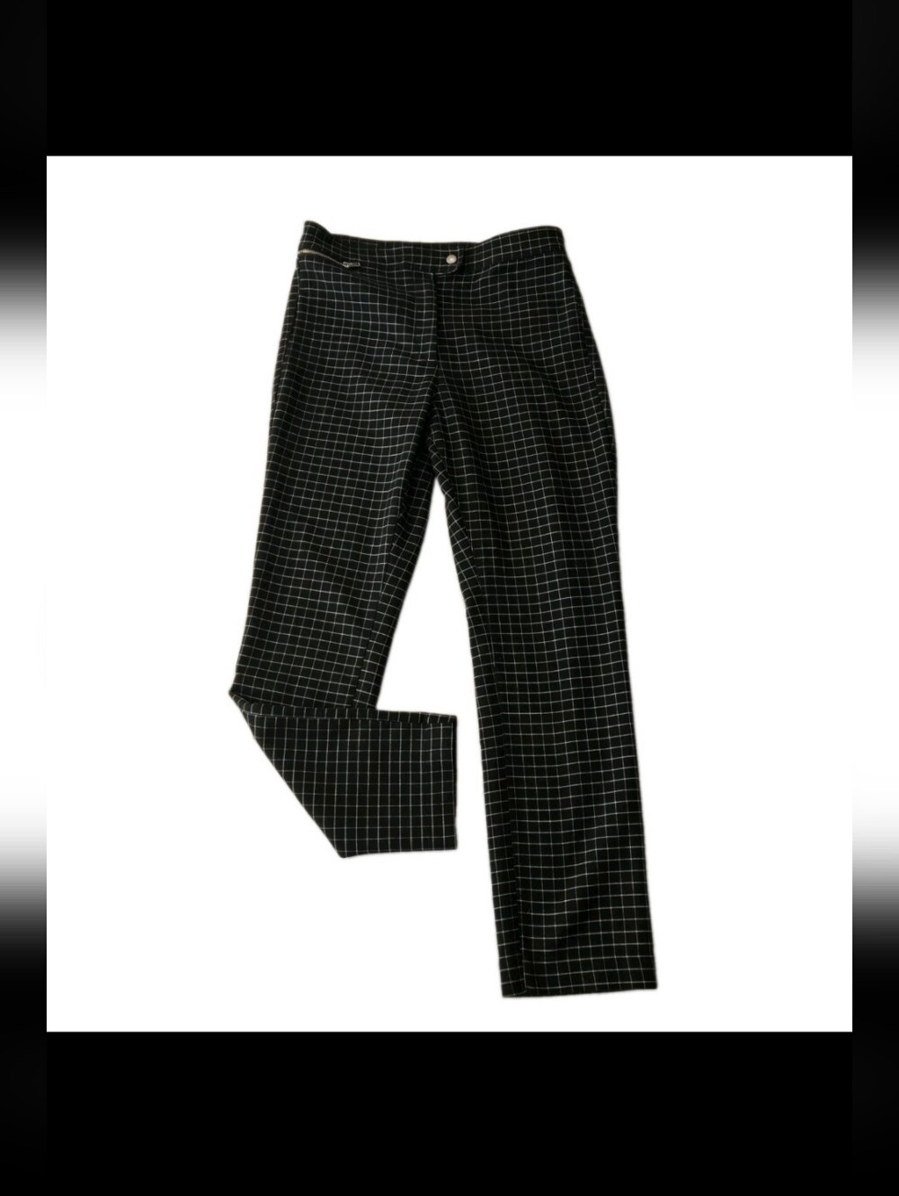 H&M Black Pants with White Windowpane Grid Zip Detail Sz 12